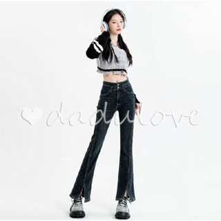DaDulove💕 New Korean Version of Ulzzang Slit Jeans High Waist Slim Fit WOMENS Trousers Niche Micro Bell Bottoms