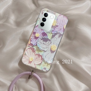 Ready Stock New Phone Case เคส VivoV27 VIVO V27e V27 Pro 5G Vintage Oil Painting Casing with Detachable Silicone Ring Wristband Soft Case Back Cover เคสโทรศัพท