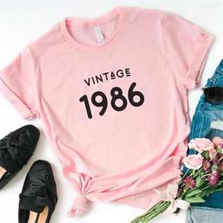 Womens T-Shirt Birthday Letter Print Tops Women Tees White Summer Vintage 1986 T-shirts Causal Tee _03