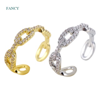 Fancy แหวนโซ่บิด ประดับเพทาย ทรงเรขาคณิต สไตล์คลาสสิก เครื่องประดับ สําหรับผู้หญิง