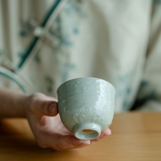 Song Qingglaze Series Celadon Twisted Branch Lotus Master Cup [Huayun] ชุดถ้วยชา ขนาดใหญ่ จุของได้เยอะ สไตล์เรโทร [A019]