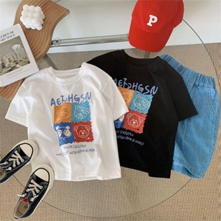 พร้อมส่ง ขายดี เสื้อยืดแขนสั้น ผ้าฝ้ายแท้ พิมพ์ลาย สไตล์เกาหลี ญี่ปุ่น สําหรับเด็ก
