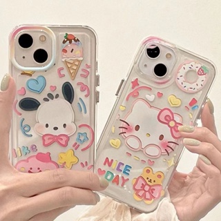 Graffiti Pacha Dog Hello Kitty Phone Case For Iphone 14/13promax Phone Case 12/11pro All-Inclusive XR/Xs Soft 7/8P Transparent