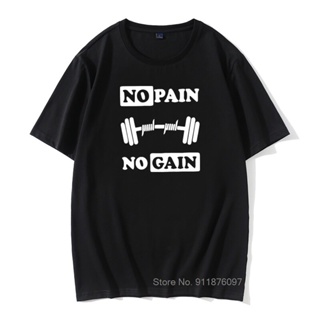 เสื้อยืดแขนสั้นใหม่ เสื้อยืดลําลอง ผ้าฝ้ายแท้ 100% แขนสั้น คอกลม พิมพ์ลาย RAEEK no pain no gain สําหรับผู้ชายS-5XL