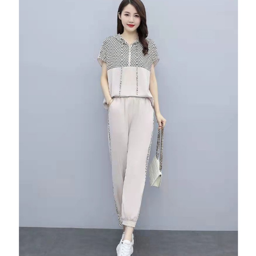 clothingfashion-ชุดเซตผู้หญิงเสื้อเเขนสั้นมีฮู้ด-เเละ-กางเกงขายาว-รุ่น-w9048
