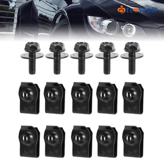 10 Pcs/ Set Durable Anti-corrosion Steel Car Body Fixing Bolts U-nut Clips/ Automobile Fender Bumper Mounted Self-tapping Screw Gasket Accessories