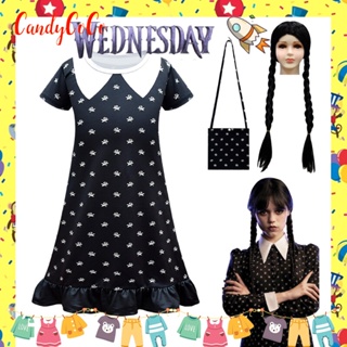 Wednesday The Addams Family ชุดเดรสคอสเพลย์ สําหรับเด็กผู้หญิง อายุ 4-12 ปี 2023