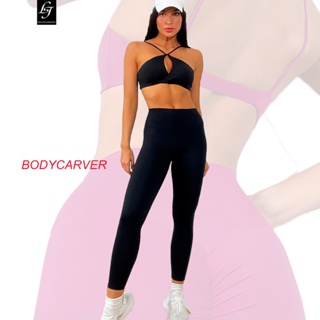 Bodycarver ชุดกีฬาหน้าไขว้ เซ็กซี่ ยืดหยุ่นสูง ระบายอากาศ สําหรับผู้หญิง ใส่เล่นโยคะ ฟิตเนส เข้ายิม 2 ชิ้น