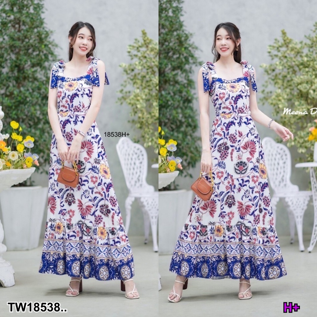 s4u-พร้อมส่ง-maxi-dress-ผูกไหล่ลายดอกผ้าเชิง-แบบผูกเอง-ชุดไปทะเล-ชุดไปเที่ยว-ชุดเดรส-ชุดทำงาน-ชุดเซ็ท