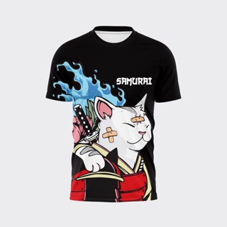 เสื้อวิ่งพิมพ์ลายน้องแมวซามูไรSamurai cat print running shirt