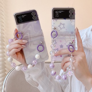 เคสโทรศัพท์มือถือ PC แข็ง กันกระแทก แต่งไล่โทนสี พร้อมสายโซ่คล้อง สําหรับ Samsung Galaxy Z Flip 4 5G 3in1 Find N2 Galaxy Z Flip 3