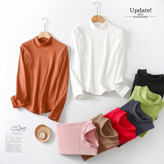 เสื้อยืดแขนยาว คอสูง ทรงหลวม ให้ความอบอุ่น แฟชั่นฤดูใบไม้ร่วง สําหรับผู้หญิง