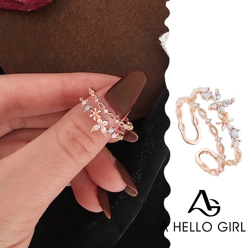 ภาพหน้าปกสินค้าA HELLO GIRL แหวนเพทาย ประดับคริสตัล สีโรสโกลด์ ปรับขนาดได้ จากร้าน elegant.th บน Shopee