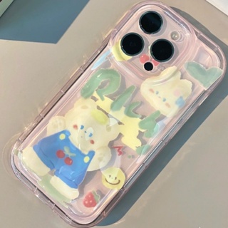 Transparent Pink Hand-Painted Bear Rabbit Phone Case For Iphone 14/13promax Phone Case for iphone 12/11pro All-Inclusive XR/Xs Soft 7/8P