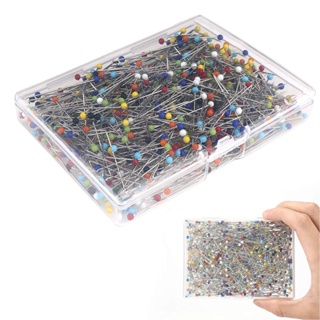 250pcs Colored Glass Ball Needle Straight Quilting Needle with Plastic Box, Used for Sewing Process Makeup Artist Jewelry Decoration