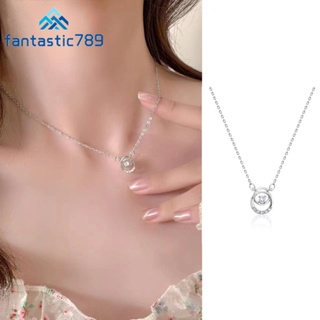 Fantastic789 Delicate Trendy Gentle Temperament Round Zircon Pendant Necklace for Women Girls Korean Elegant Rhinestone Charming Circle Silver Necklaces Party Dating Daily Jewelry