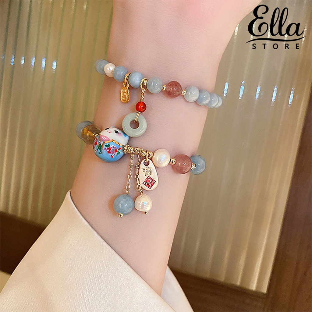 ellastore123-สร้อยข้อมือ-ประดับลูกปัดไข่มุกเทียม-คริสตัลปลอม-ยืดหยุ่น-นําโชค-สําหรับผู้หญิง