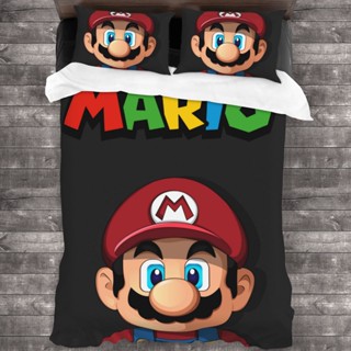 3 in 1 Super Mario ชุดเครื่องนอน ผ้าปูที่นอน ปลอกหมอนนุ่ม พิมพ์ลายการ์ตูน 3D 3 ชิ้น และปลอกหมอน 2 ชิ้น