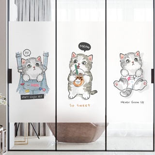 สติกเกอร์ฟิล์มใส ลายการ์ตูนแมว ป้องกันไฟฟ้าสถิตย์ สําหรับติดตกแต่งกระจก หน้าต่าง ประตูห้องน้ํา