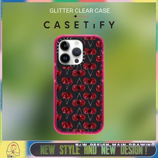 Casetify เคสโทรศัพท์มือถืออะคริลิคแข็ง กันกระแทก ลายเชอร์รี่ แต่งกลิตเตอร์ สําหรับ iPhone 14 13 12 11 Pro Max 14 Plus