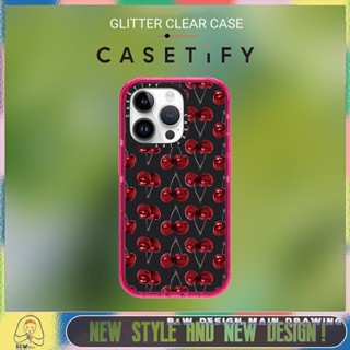 Casetify เคสโทรศัพท์มือถืออะคริลิคแข็ง กันกระแทก ลายเชอร์รี่ แต่งกลิตเตอร์ สําหรับ iPhone 14 13 12 11 Pro Max 14 Plus