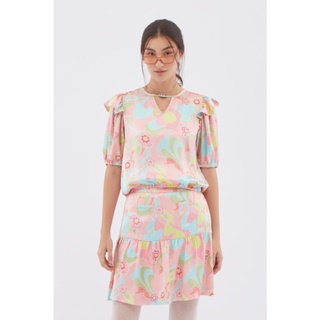 EP เสื้อเบลาส์ลายดอกไม้ ผู้หญิง สีชมพู | Floral Abstract Print Blouse | 4555