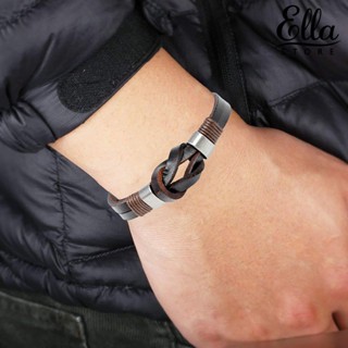 Ellastore123 สร้อยข้อมือ กําไลข้อมือหนังเทียม โลหะถักเปีย กันสนิม ติดทนนาน สไตล์วินเทจ สําหรับผู้ชาย