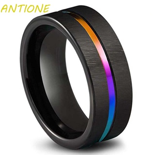 Antione แหวนไทเทเนียม สีดํา สีรุ้ง เรียบง่าย สําหรับผู้ชาย