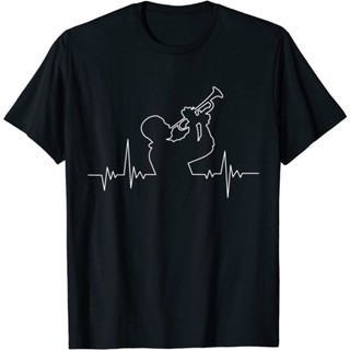 เสื้อยืดครอปเสื้อยืดทรัมเป็ต พิมพ์ลาย Heartbeat Pulse Line แบบตลกS-5XL