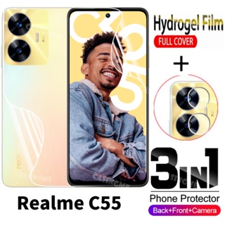 3in1 ฟิล์มไฮโดรเจลนิ่ม กันรอยหน้าจอ ด้านหลัง ไม่ใช่กระจกนิรภัย สําหรับ Realme C55 2023 Realme C55 C 55 55C RealmeC55 4G 5G