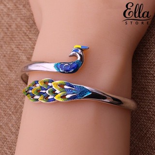 Ellastore123 สร้อยข้อมือ กําไลข้อมือ ชุบไฟฟ้า รูปนกยูง หลากสี หรูหรา สําหรับผู้หญิง งานแต่งงาน