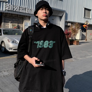 74273#Tops milk fiber Fashion Mens T-shirt Korean Print 1983 Loose summer Short Sleeve leisure Round Neck Cotton w_03