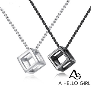 A HELLO GIRL Fashion 3D Rubiks Cube Necklace Hip-hop Personalized Titanium Steel Mens Womens Student Trend Pendant