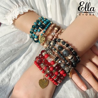 Ellastore123 สร้อยข้อมือ จี้ลูกปัด รูปหัวใจ น้ําหนักเบา หรูหรา สําหรับผู้หญิง ปาร์ตี้