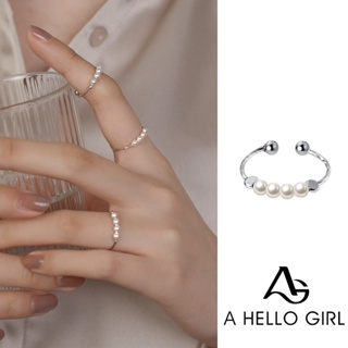 A HELLO GIRL แหวน ประดับไข่มุก แบบเปิด สไตล์เรโทร แฟชั่นเรียบง่าย สําหรับผู้หญิง
