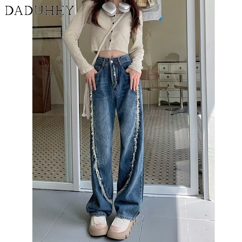 daduhey-2023-female-new-korean-version-niche-raw-edge-loose-jeans-high-waist-retro-wide-leg-straight-mop-women-pants