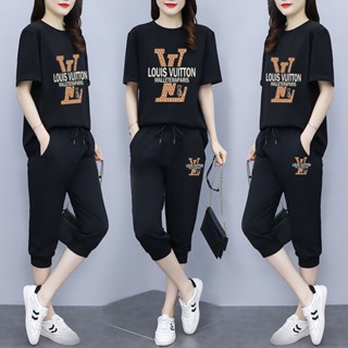 [แนะนําแฟชั่น] ชุดเสื้อครอป แขนสั้น กางเกงขาสั้น ทรงหลวม สไตล์เกาหลี สองชิ้น แฟชั่นฤดูร้อน สําหรับผู้หญิง