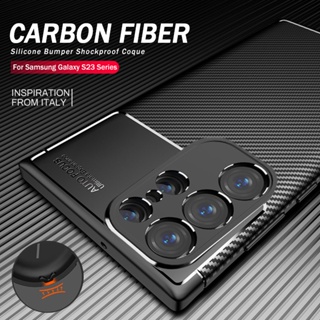 S 23 Ultra เคสนิ่ม คาร์บอนไฟเบอร์ ผิวด้าน ปิดด้านหลัง กันกระแทก สําหรับ Samsung Galaxy S23 Ultra 5G S23Ultra S23+