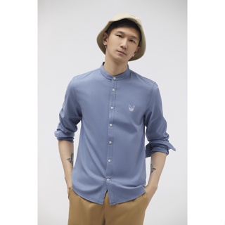 ESP เสื้อเชิ้ตแขนยาวคอจีน ลายเฟรนช์ชี่ ผู้ชาย สีฟ้า | Frenchie Stand Collar Shirt | 3666