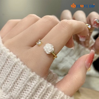 อารมณ์ แหวนเปิด ดอกไม้สีขาว / แหวนดอกคามิเลีย พรีเมี่ยม หรูหรา หรูหรา / แหวนผู้หญิง ปรับได้ เครื่องประดับแหวนนิ้ว