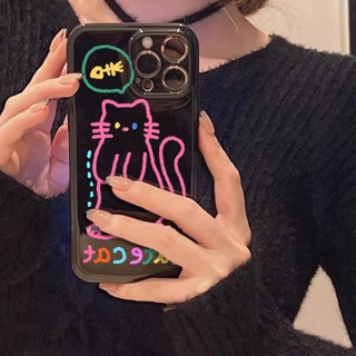 Glossy Fluorescent Pink Cat Phone Case For Iphone14 Apple 12promax Phone Case 11/13 All-Inclusive XR Soft 7plus Female