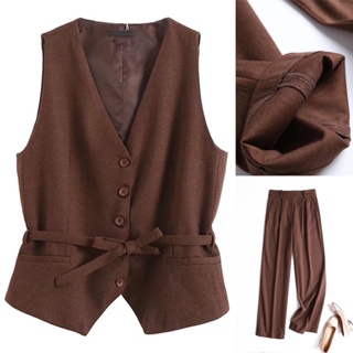Zara Sets เสื้อกั๊กแขนกุด คอวี พร้อมกระดุมซ่อน และกางเกงสูท แฟชั่นฤดูใบไม้ผลิ 2023