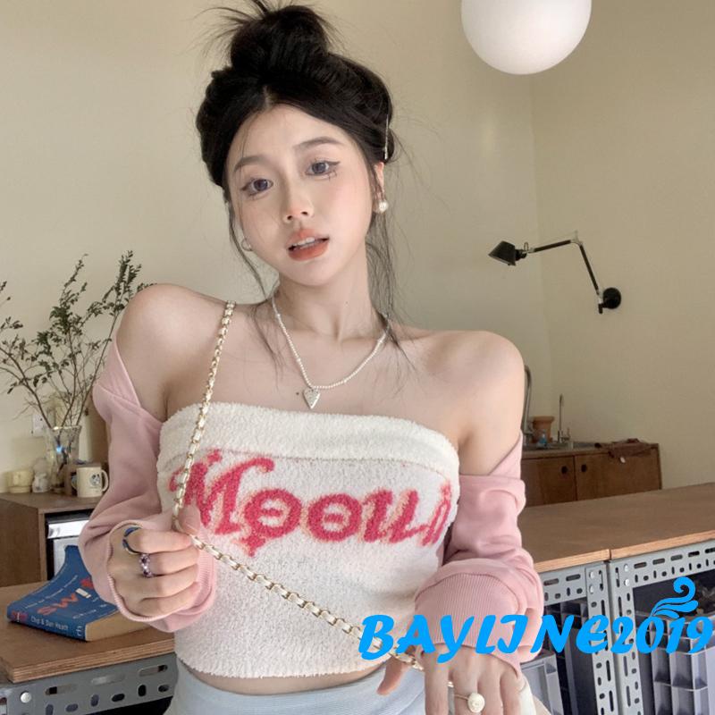 bay-เสื้อครอปท็อป-เข้ารูป-พิมพ์ลายตัวอักษร-แฟชั่นสําหรับสตรี