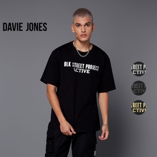 DAVIE JONES เสื้อยืดโอเวอร์ไซส์ พิมพ์ลาย สีดำ Graphic Print Oversized T-Shirt in black WA0115BK 116BK 117BK