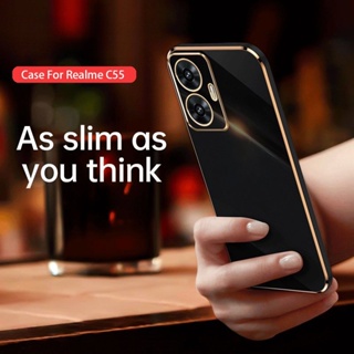 เคสโทรศัพท์ซิลิโคน Tpu แบบนิ่ม ชุบทอง ทรงสี่เหลี่ยม หรูหรา สําหรับ Realme C55 RealmeC55 4G 2023