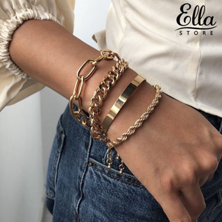 Ellastore123 สร้อยข้อมือโซ่ ชุบไฟฟ้า หลายสไตล์ วินเทจ ทนการซีดจาง เครื่องประดับ สําหรับผู้หญิง 4 ชิ้น