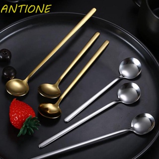 ANTIONE Nordic Tea Spoon Stainless Steel Tableware Coffee Spoon Dessert Tool Bar for Ice Cream Round Stirring Scoop Home Kitchen Supplies/Multicolor