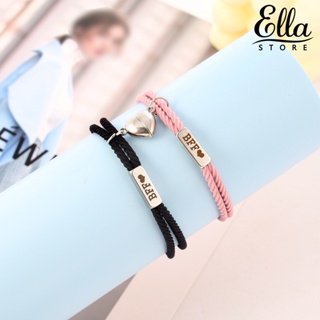 Ellastore123 สร้อยข้อมือเชือกถัก ยืดหยุ่น พิมพ์ลายตัวอักษร BFF หัวใจ ปรับได้ เครื่องประดับแฟชั่น ของขวัญ สําหรับผู้ชาย ผู้หญิง คู่รัก 1 คู่