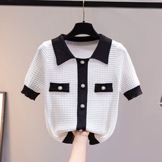 [Fashion Recommendation] Xiaoxiang Style เสื้อกันหนาวโปโล แขนสั้น ผ้าเรยอน สีขาว แฟชั่นฤดูร้อน สําหรับผู้หญิง