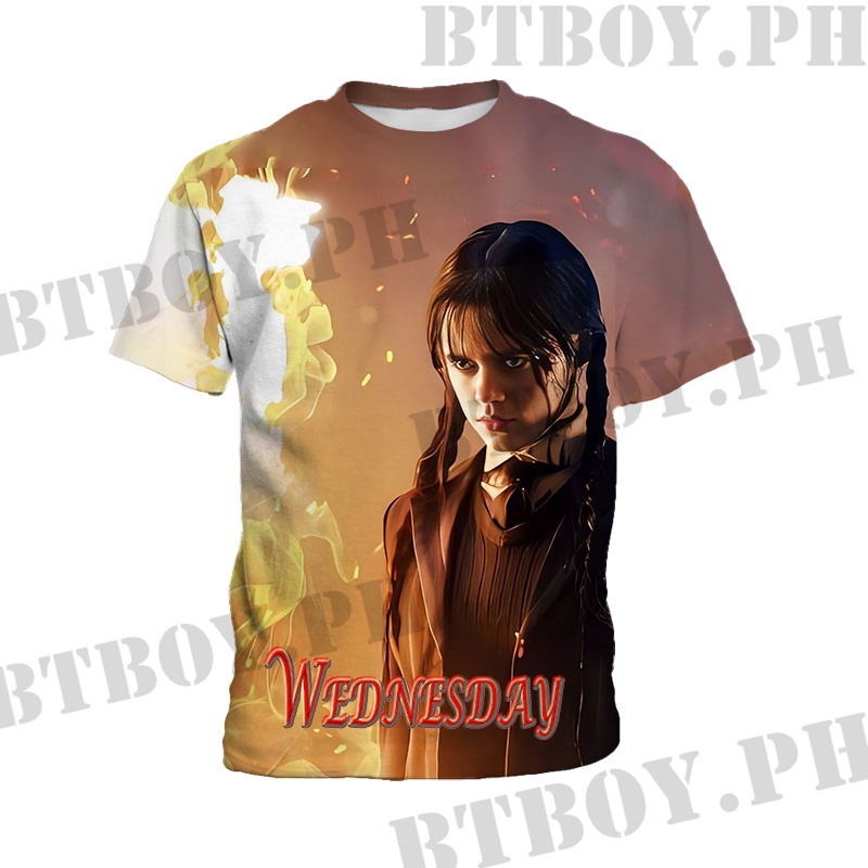 เสื้อยืดแขนสั้น-พิมพ์ลาย-addams-เครื่องแต่งกายวันพุธ-สําหรับเด็กผู้หญิง-อายุ-3-13-ปี